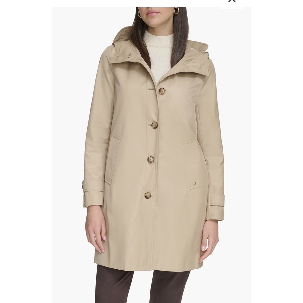 Calvin Klein Water Resistant A-Line Trench Coat Tan Size Small Hooded